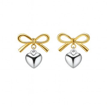 Golden Bow Heart Drop Earrings