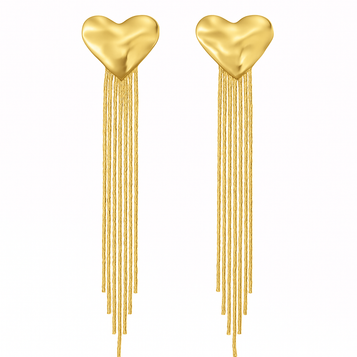Golden Heart Tassel Drop Earrings