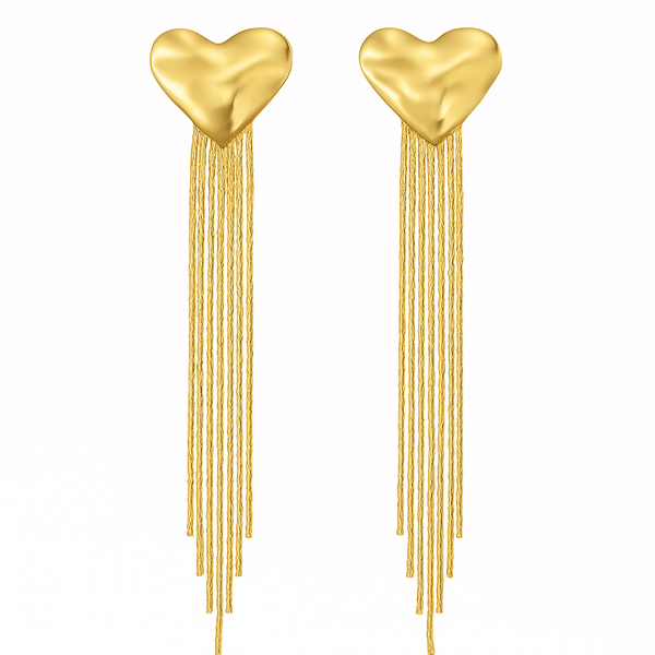 Golden Heart Tassel Drop Earrings