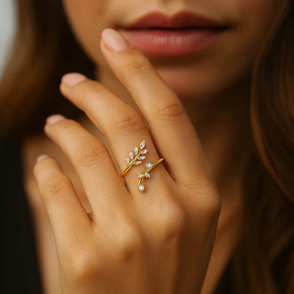 Graceful Gold Plated Adjustable Leaf Vine Ring