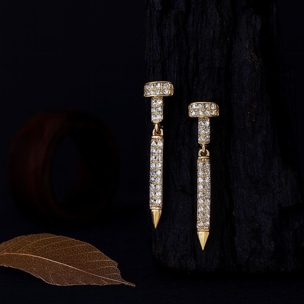 💎 Sparkling Nail Design Gold Drop Earrings 💎