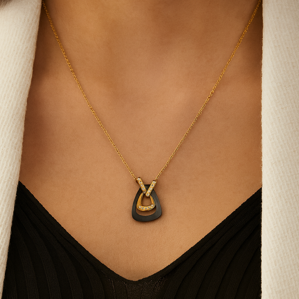 Elegant Dual-Tone Geometric Pendant Necklace