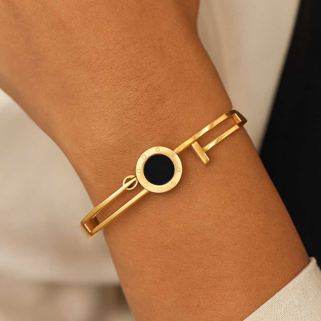 Sophisticated Black Enamel Statement Bracelet