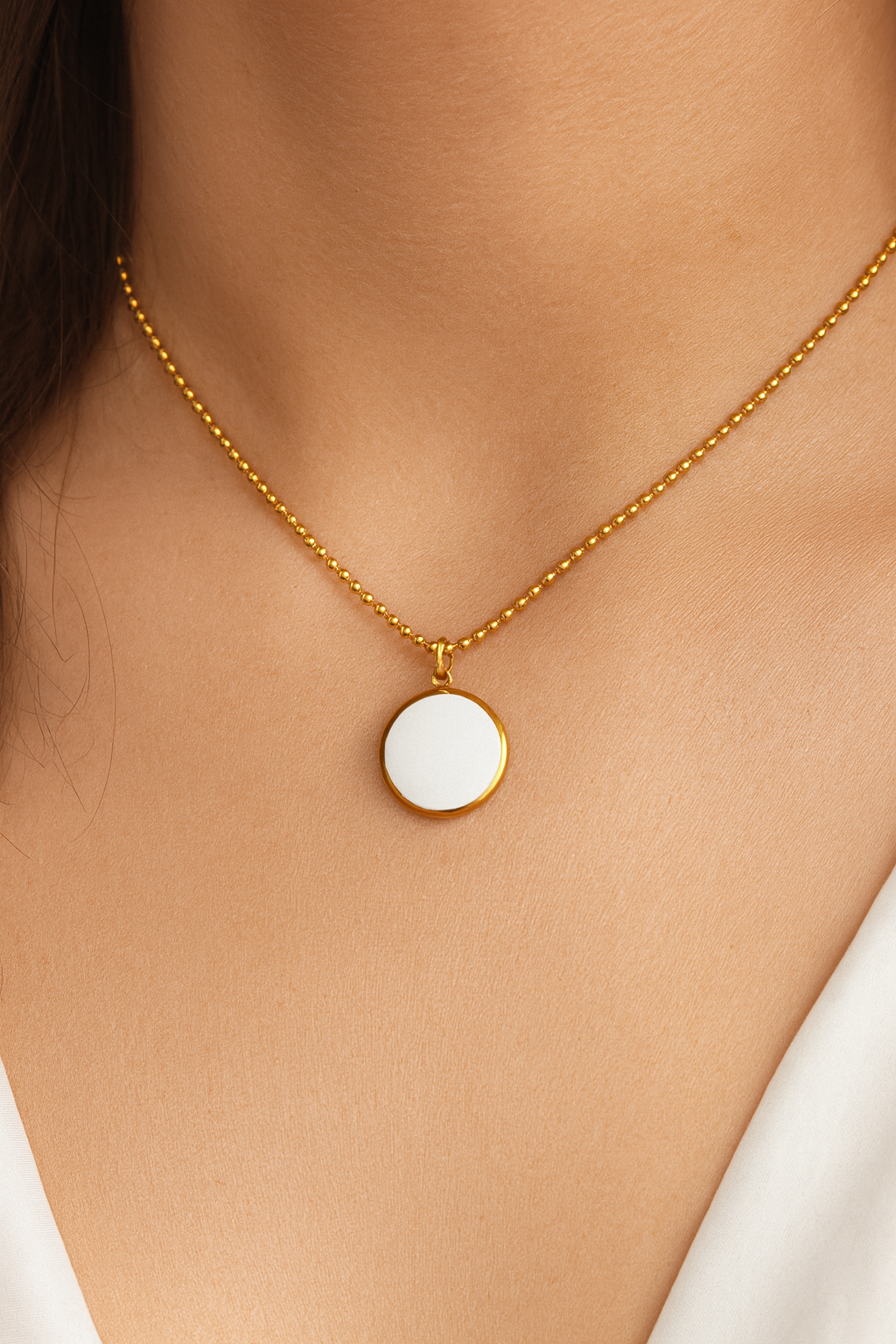 Round White Enamel Statement pendant