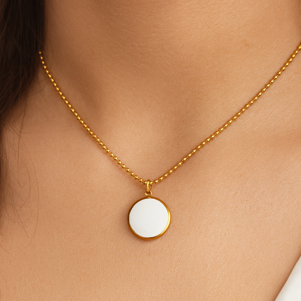 Round White Enamel Statement pendant