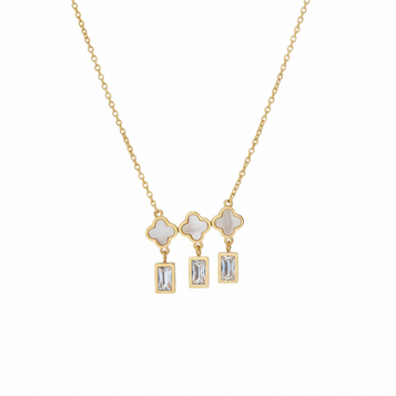 The Elegance Trio: Clover & Crystal Drop Necklace