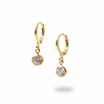 Solitaire Drop Huggie Earrings