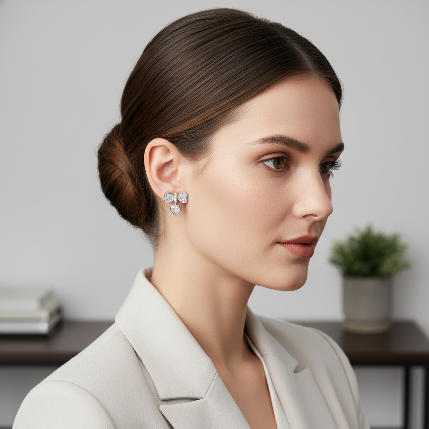 Dazzling Heart-Drop Tassel Earrings