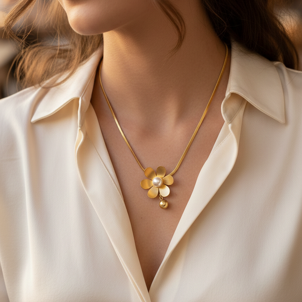 Golden Petal Pearl Pendant: Elegance in Bloom