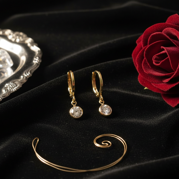 Solitaire Drop Huggie Earrings