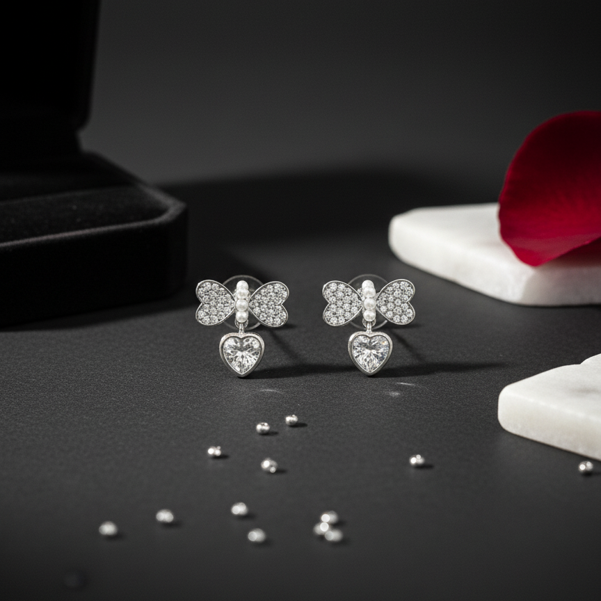 Dazzling Heart-Drop Tassel Earrings