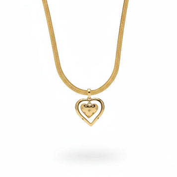 Double Heart Pendant Necklace with Snake Chain