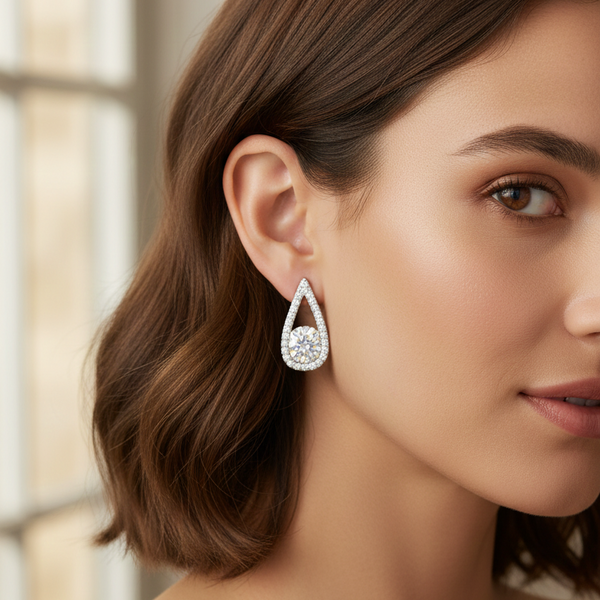 CZ Teardrop Stud Earrings