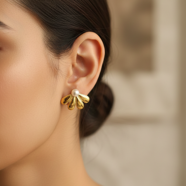 Golden Bloom Pearl Studs