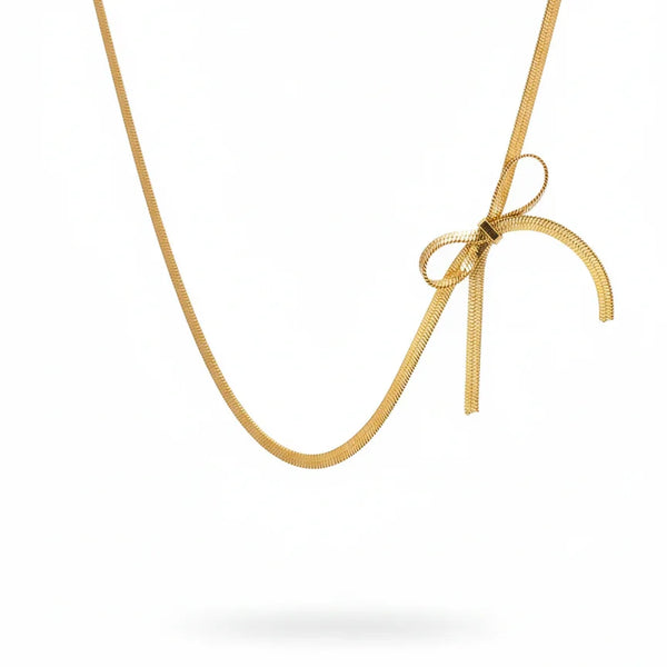 18K Gold-Finished Bow Pendant Necklace with Snake Chain
