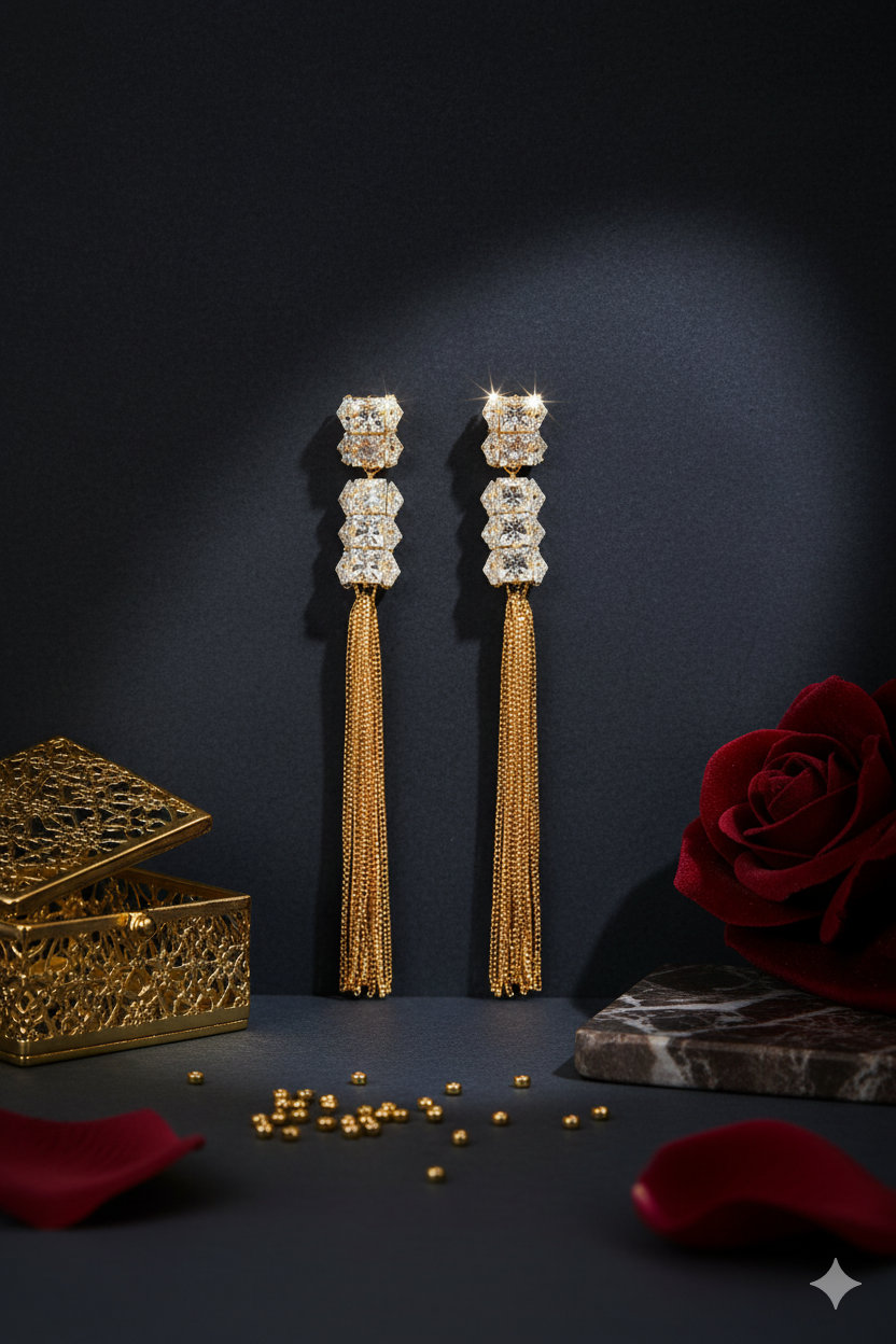 Dazzling Tassel Drop Earrings with CZ Stones
