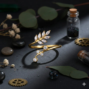Graceful Gold Plated Adjustable Leaf Vine Ring