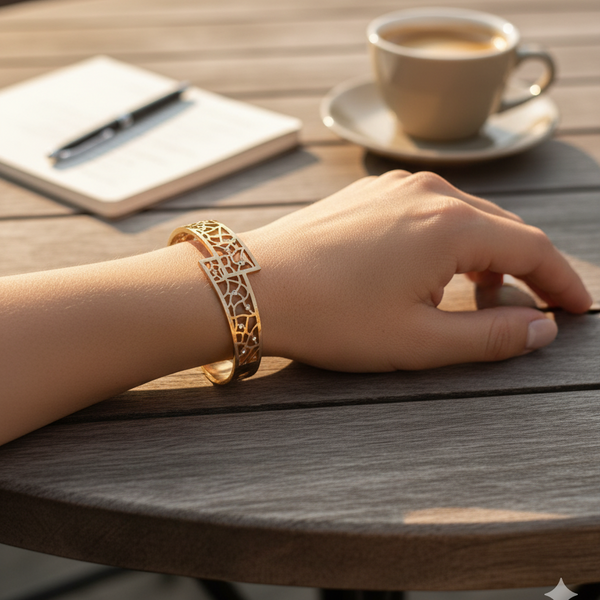 Golden Hour Geometric Cuff Bangle