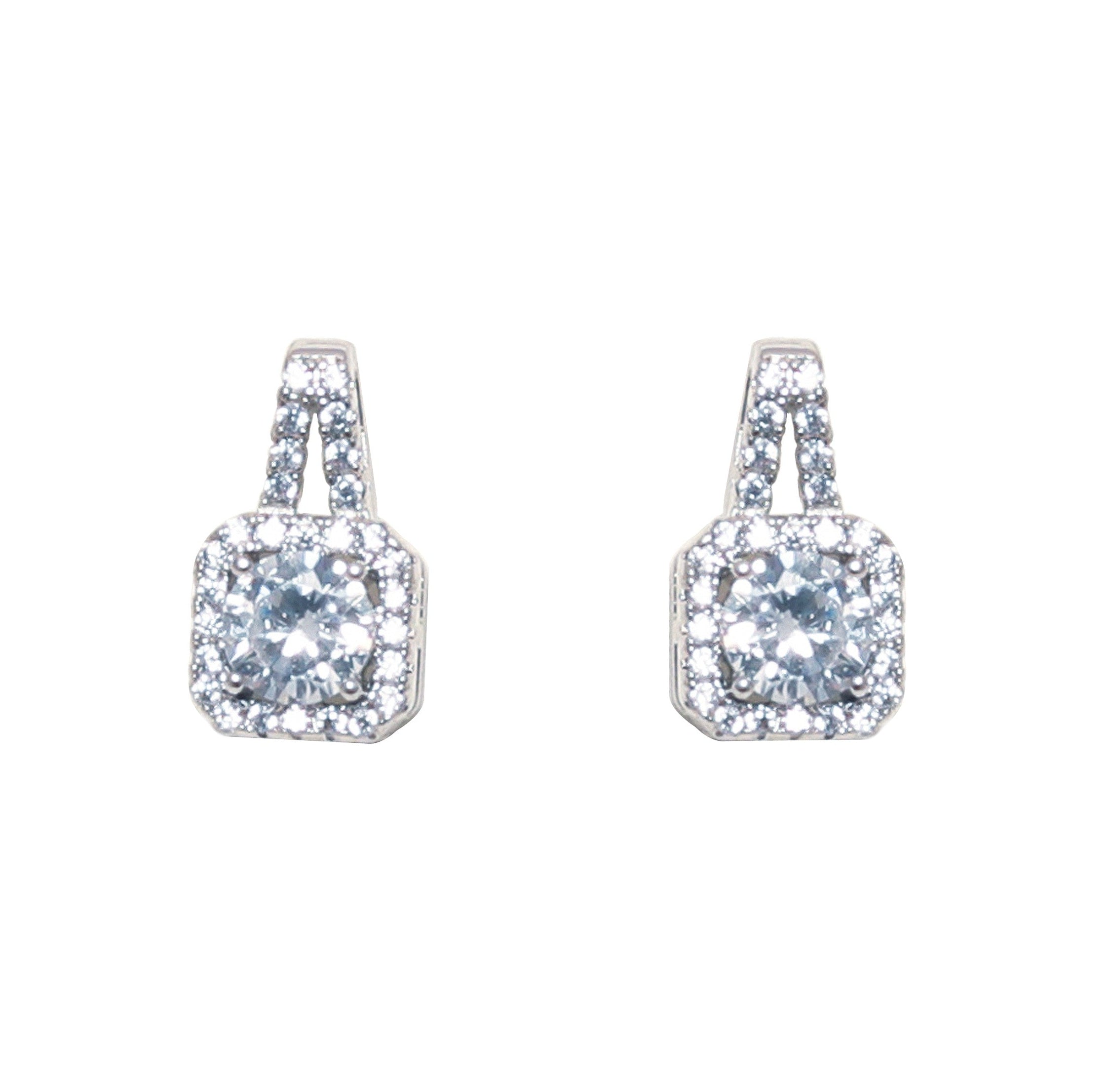 ✨ Elegant Square Halo CZ Earrings