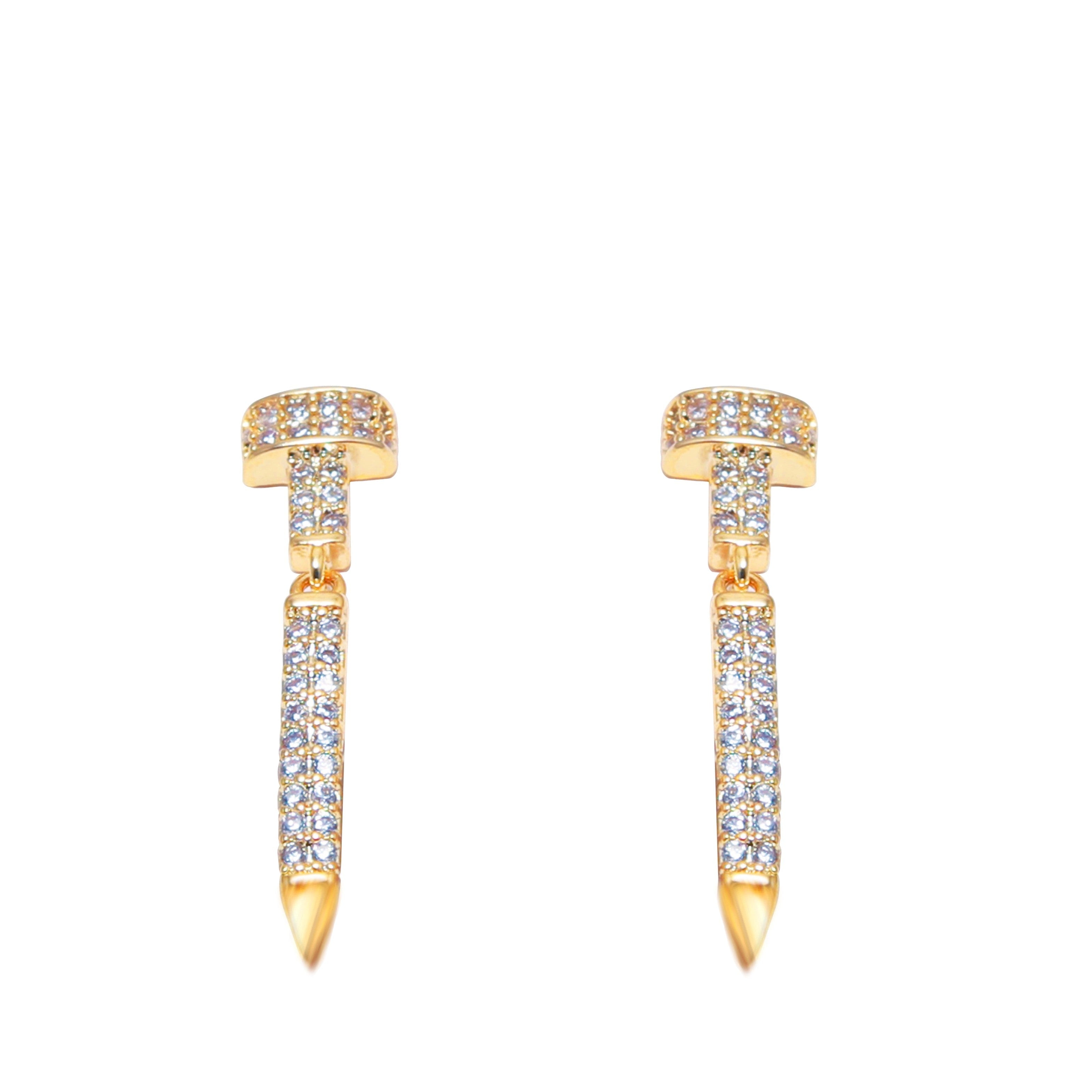💎 Sparkling Nail Design Gold Drop Earrings 💎