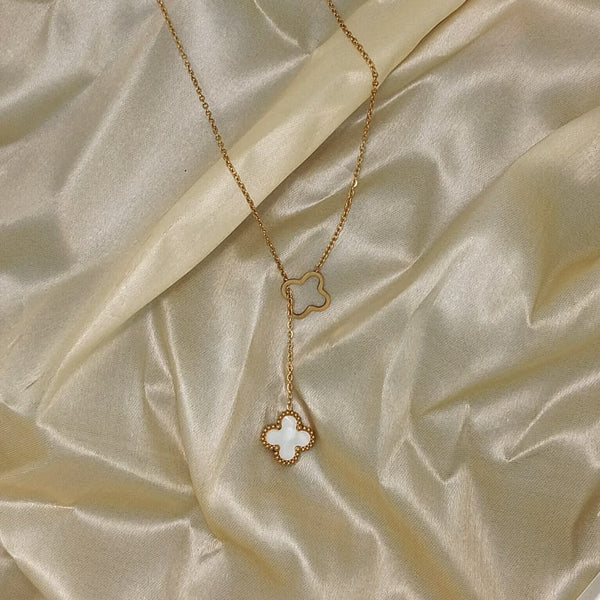 Hollow and Inlaid Motif Drop Necklace