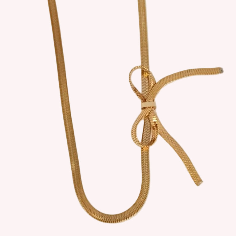 18K Gold-Finished Bow Pendant Necklace with Snake Chain