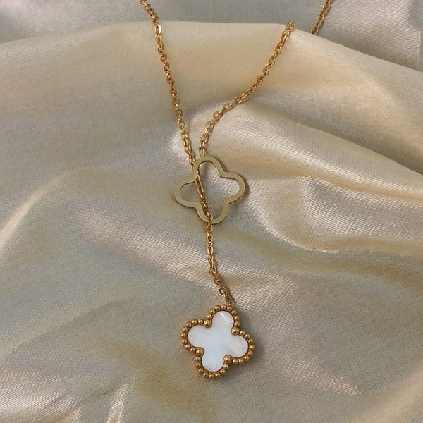 Hollow and Inlaid Motif Drop Necklace