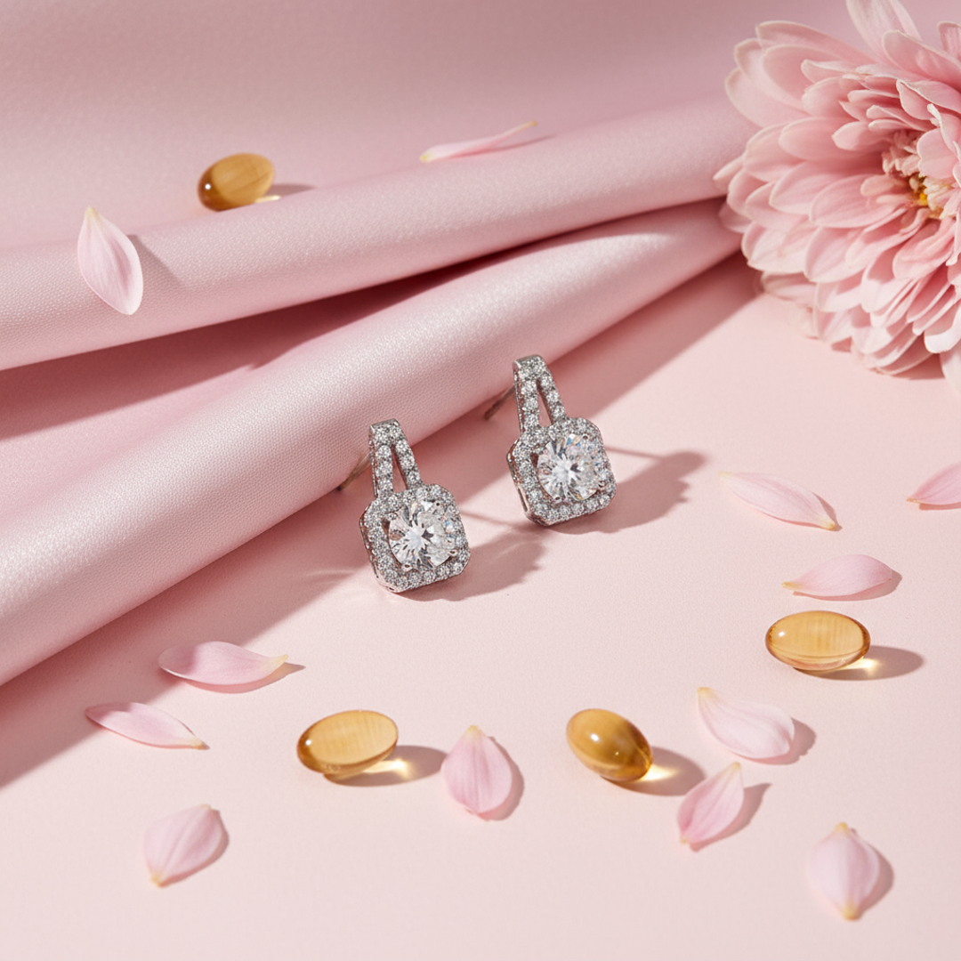 ✨ Elegant Square Halo CZ Earrings