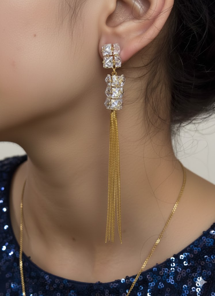 Dazzling Tassel Drop Earrings with CZ Stones