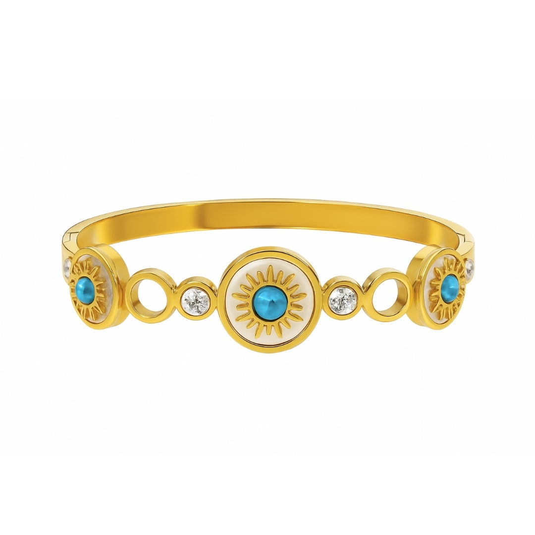 18K Gold Plated Evil Eye Bangle with Crystals