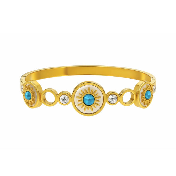 18K Gold Plated Evil Eye Bangle with Crystals